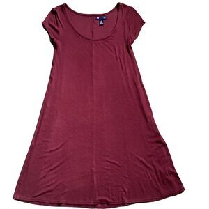 Gap Luxe XS Burgundy Red Rib Knit Short Sleeve Athleisure Casual Dress 105L